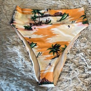 Aerie High Cut Cheeky Hawaiian Hula Palm Print Bikini Swim Bottoms
